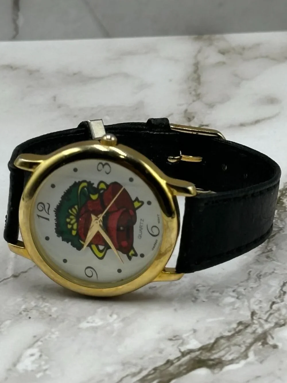 Vintage Christmas Watch Women Gold Tone Holly Bells Dial New Battery 9